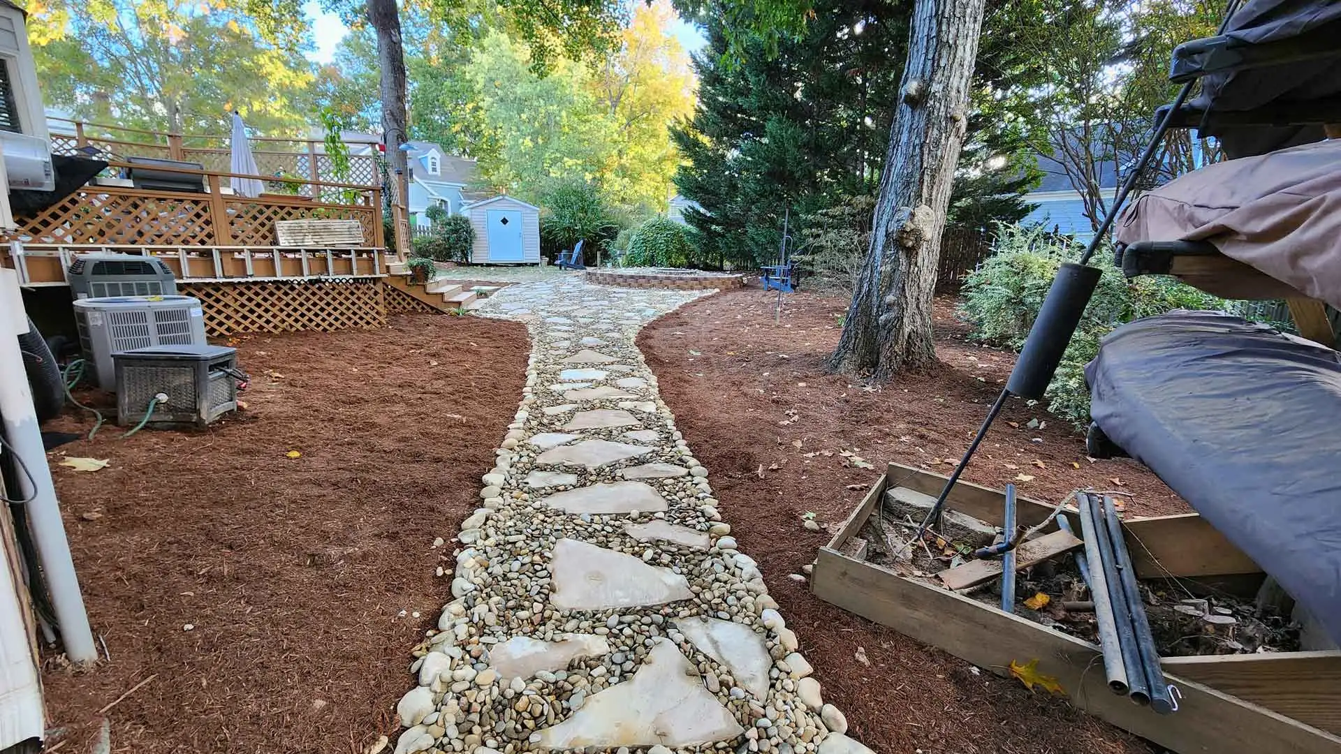 Walkway installed beside patio in Matthews, NC.