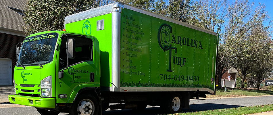 A Carolina Turf company truck at a customer's property near Matthews, NC.
