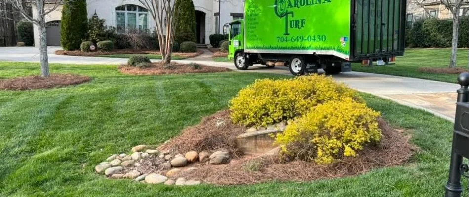 Green grass and nice landscaping on a property in Huntersville, NC.