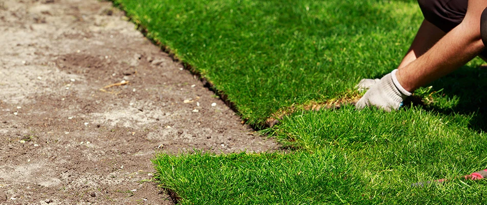 Professional installing new lawn sod in Charlotte, NC.