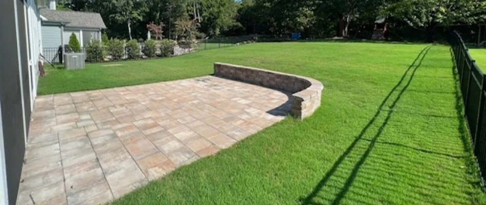 Outdoor space in Belmont, NC, with patio and green lawn.
