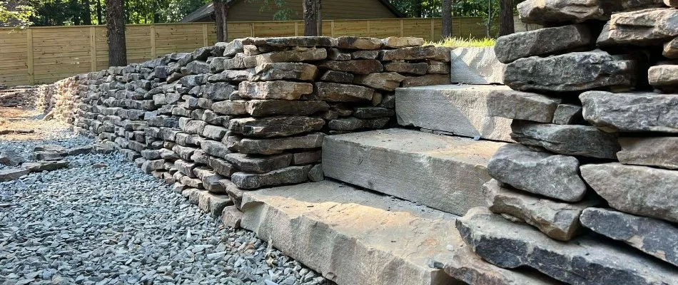 Retaining wall and steps on a property in Mount Pleasant, NC.