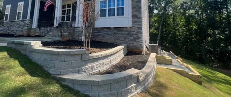 Retaining wall in front of a home in Fort Mill, SC.