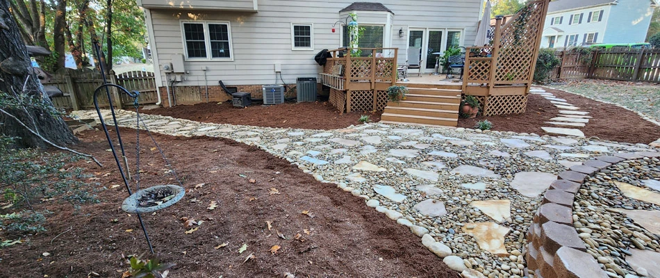 A walkway feature installed for a backyard in Harrisburg, NC.