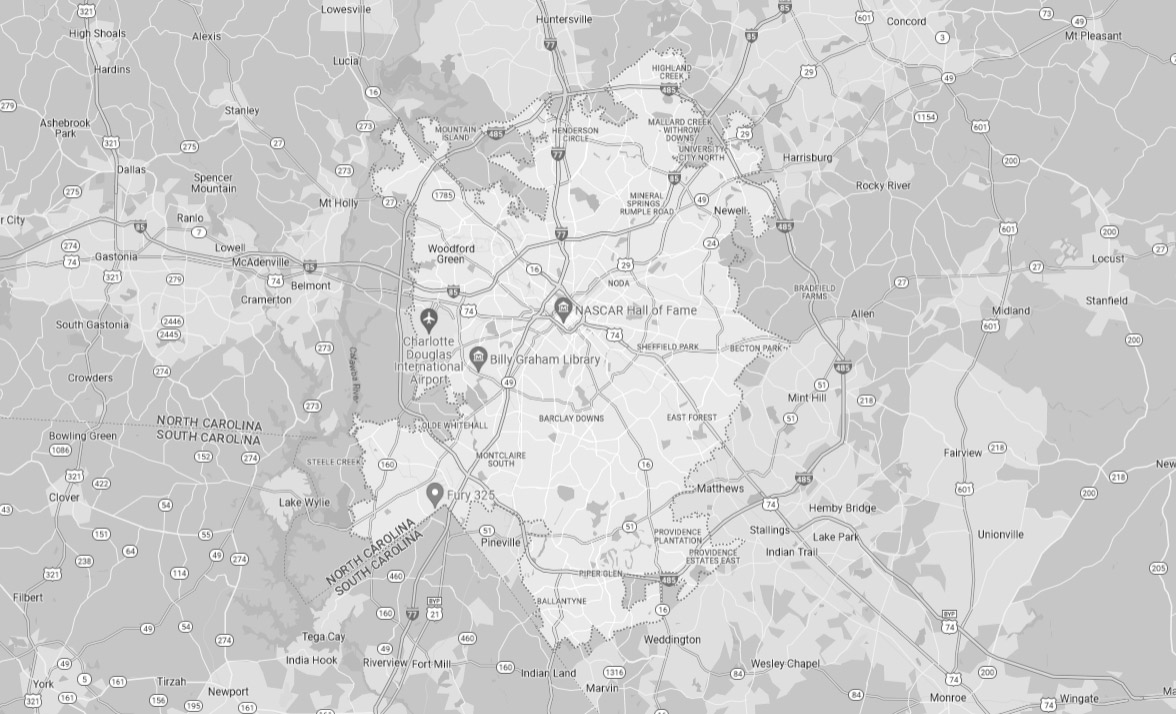 Map of the Charlotte, NC area.