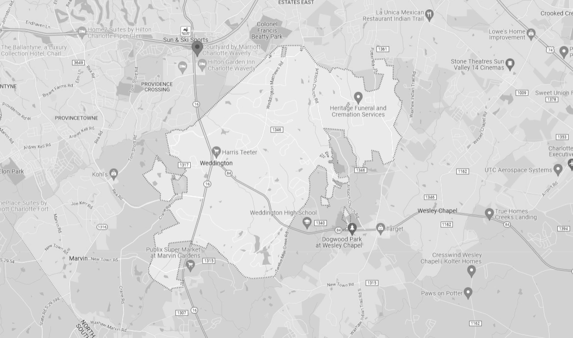 Map of the Weddington, NC area.